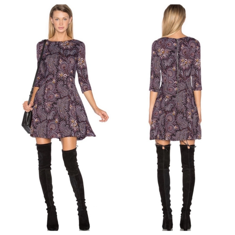SUNO Fit & Flare Paisley Wine Dress